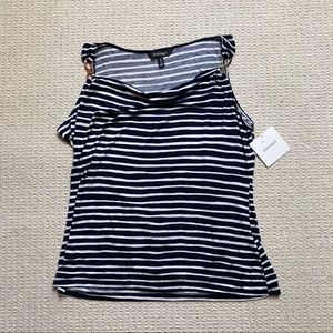 Ellen Tracy navy striped nautical sleeveless top size large